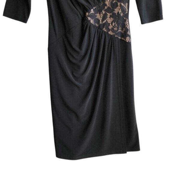 Joseph Ribkoff Faux Wrap Dress Black Size 8 Elegant Lace Cut Out - Picture 3 of 10